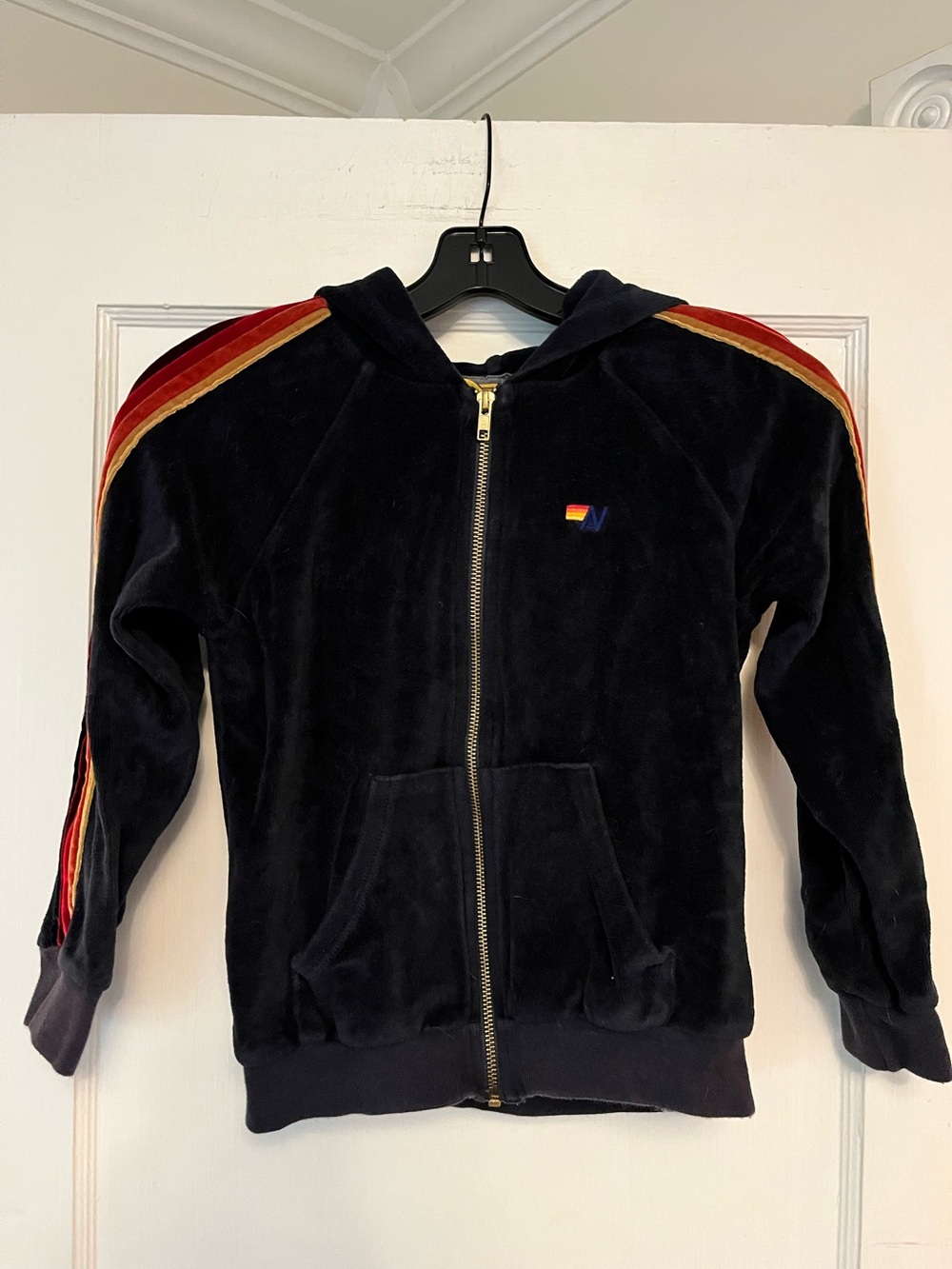 Aviator Nation Navy Hoodie with Red and Gold Stripe Detail